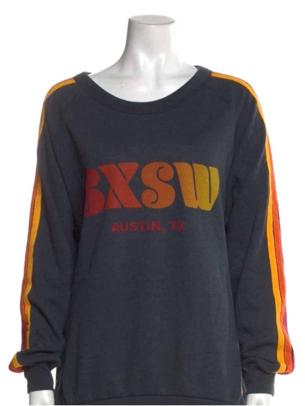 Aviator Nation Navy Sweatshirt with Red and Yellow Retro SXSW Graphic Size XL